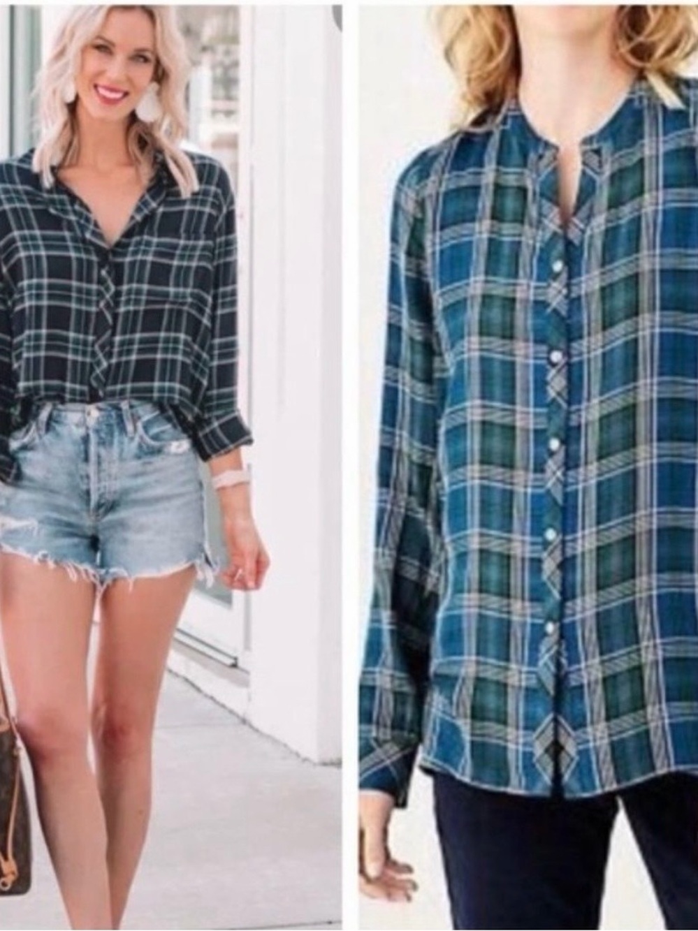 J. Jill Plaid Button-Front Women's Blouse - Blue/Green